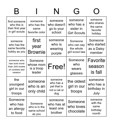 Girl Scout Bingo 5027 Bingo Card