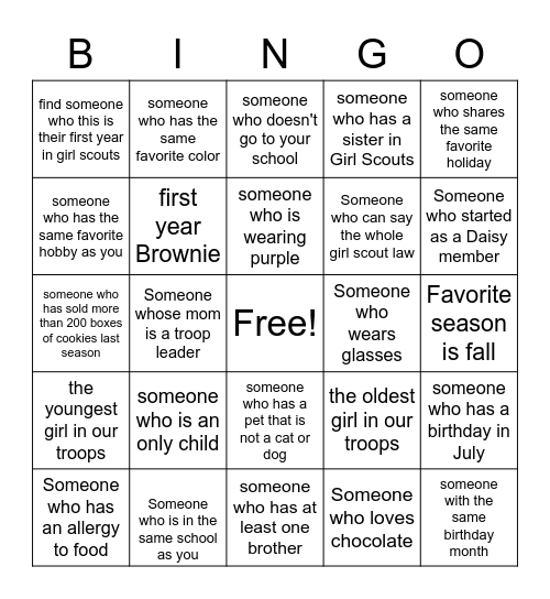 Girl Scout Bingo 5027 Bingo Card