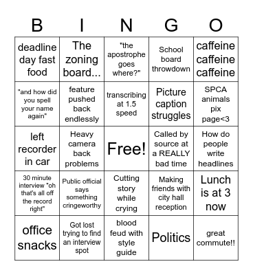 Journalism Bingo Card
