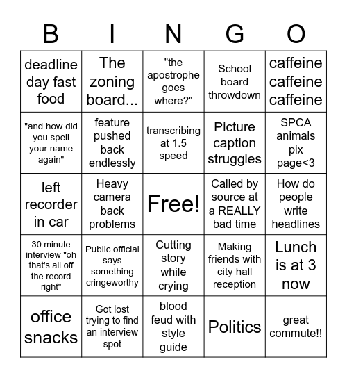 Journalism Bingo Card