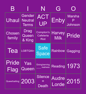 PrideWell Bingo Card