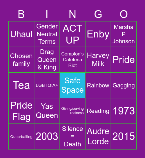 PrideWell Bingo Card