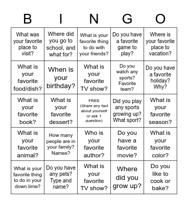 Get To Know You BINGO Card