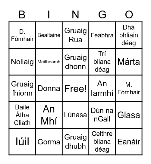 Ag Cur Aithne Bingo Card