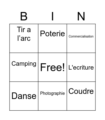 Hobbies French Bingo Card