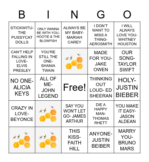 Emily's Musical Bingo Card