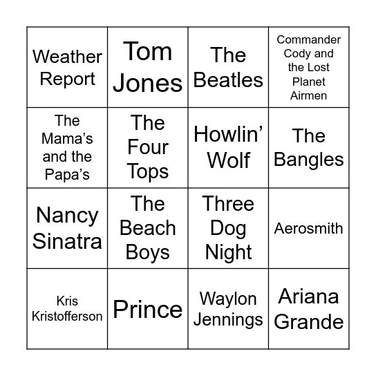 Boogie Down Bingo Card