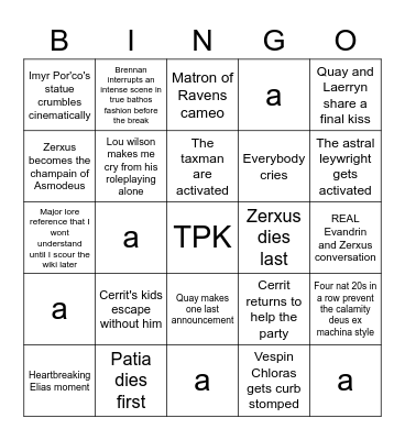 EXU: Party Time Bingo Card