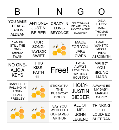 Emily's Musical Bingo Card