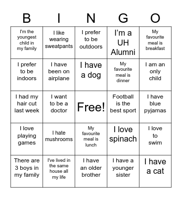 Ice breaker Bingo Card