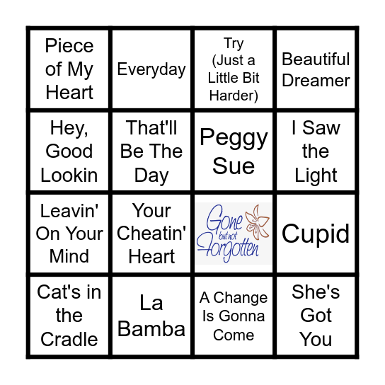 Gone Too Soon Bingo Card