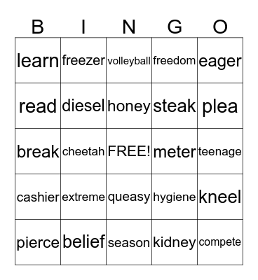 Say My Name, Say My Name:  Long E Bingo Card