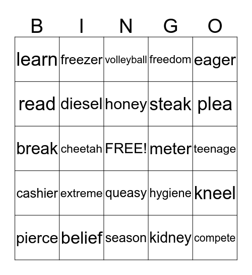 Say My Name, Say My Name:  Long E Bingo Card