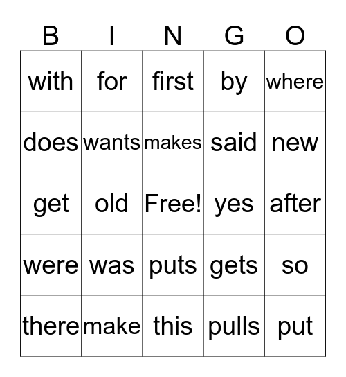 1st Grade Sight Words Weeks 1-6 Bingo Card
