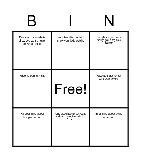 Untitled Bingo Card