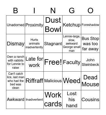 Of Mice and Men Ch 1 and 2 review Bingo Card