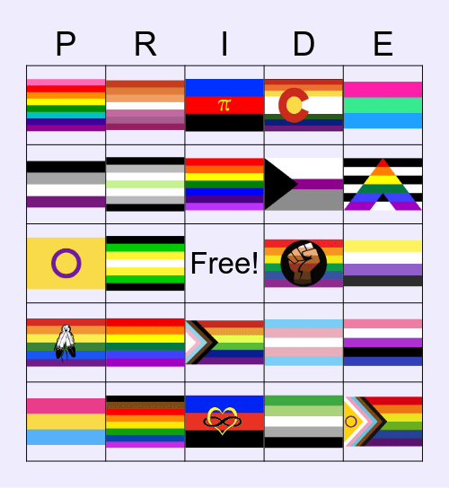 Pride Flag Bingo Card