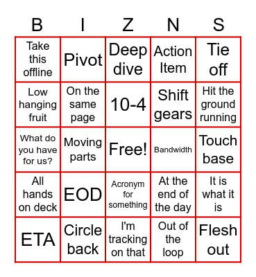How's Business? Bingo Card