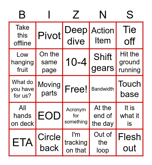 How's Business? Bingo Card
