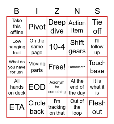 How's Business? Bingo Card