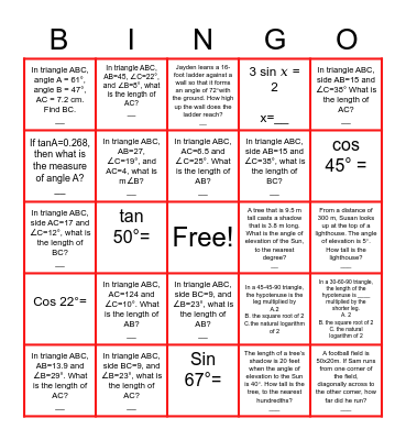 TRIGINOMETRY! Bingo Card