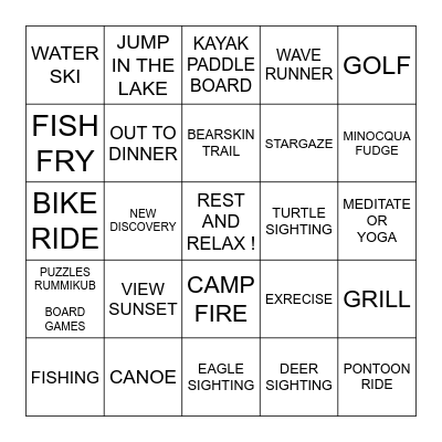 UP NORTH ACTIVITY TIME Bingo Card