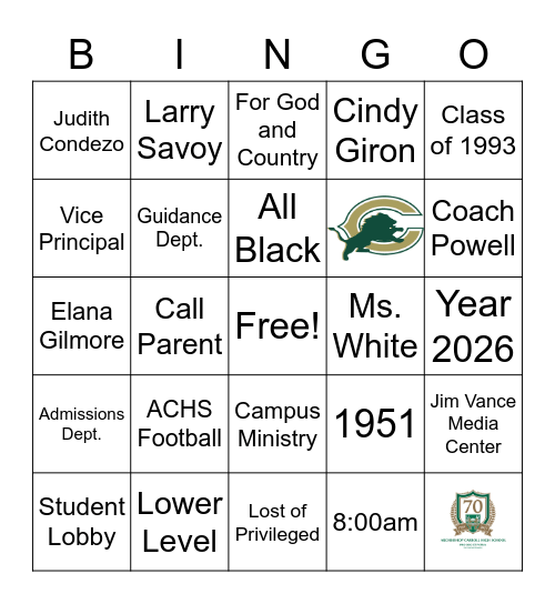 Lions Academy Bingo Card