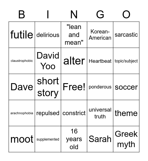 "Heartbeat" Bingo Card