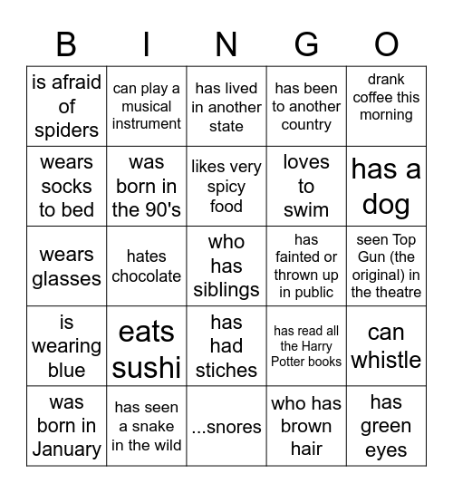 Find Someone Who Bingo Card