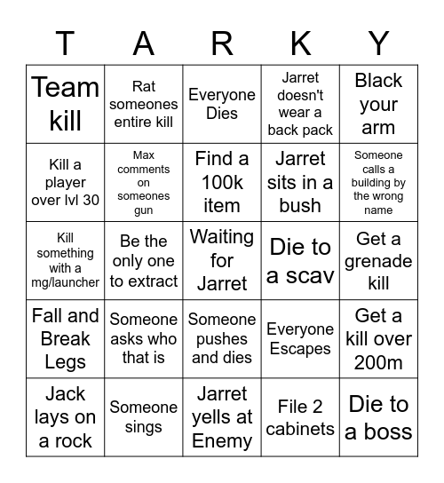 Tarky Bois Bingo Card
