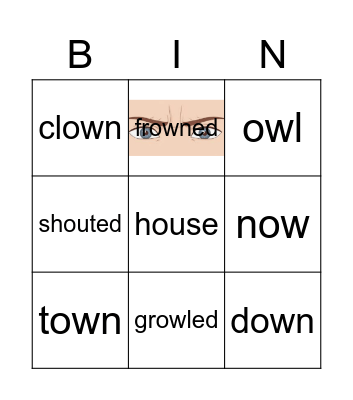 ou and ow words Bingo Card