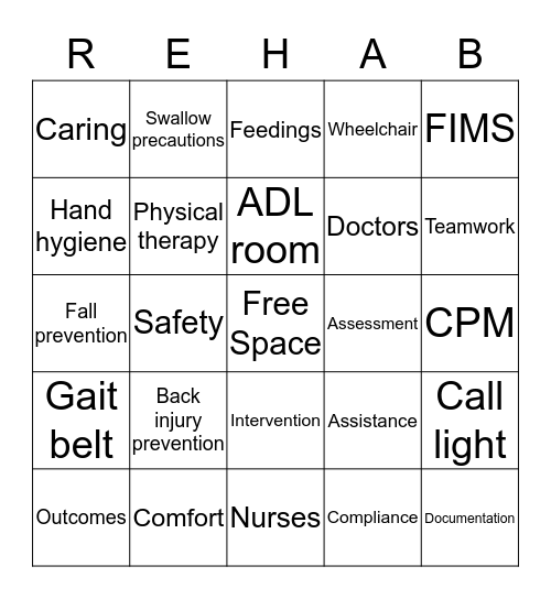 REHAB BINGO!! Bingo Card