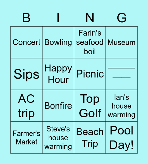 Summer Fun With Bestie Bops! Bingo Card