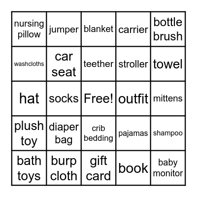 Baby Bingo Card