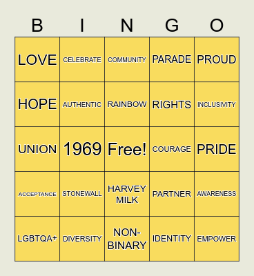 P R I D E Bingo Card