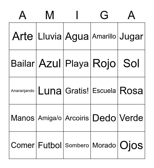 Spanish Bingo Card