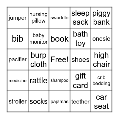 Baby Bingo Card