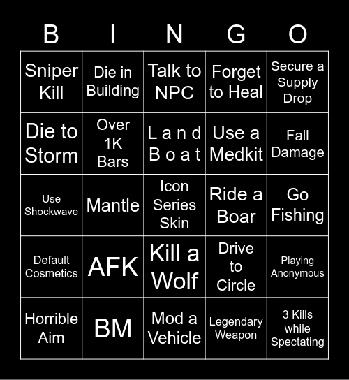 Fortnite Bingo Card