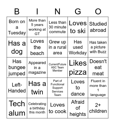 ASC "Getting to Know You" Bingo Card