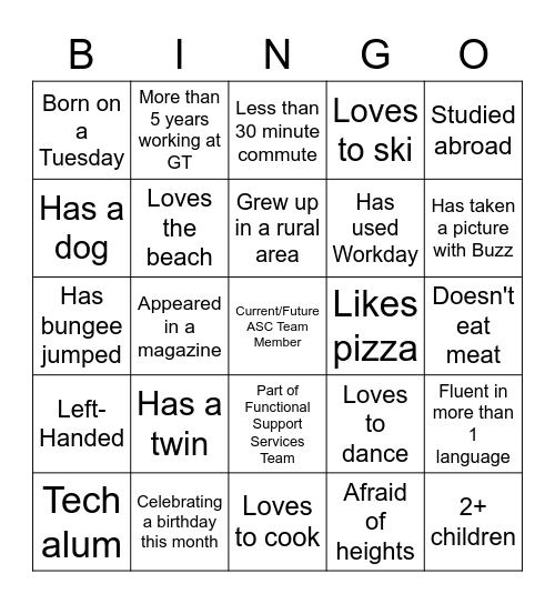 ASC "Getting to Know You" Bingo Card