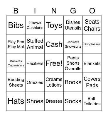 Baby Registry Bingo! Bingo Card