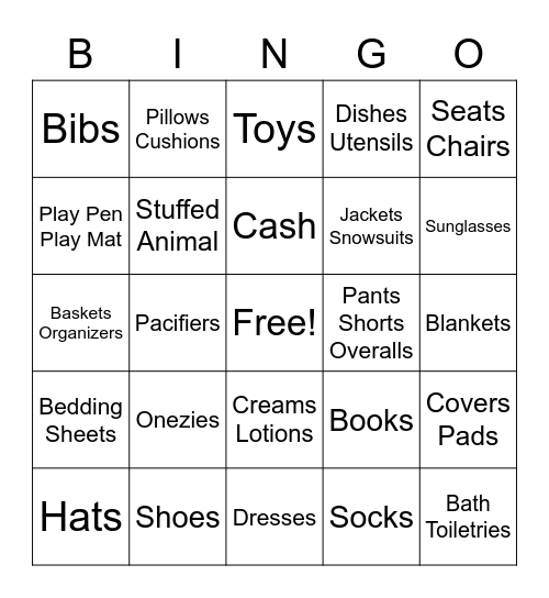 Baby Registry Bingo! Bingo Card