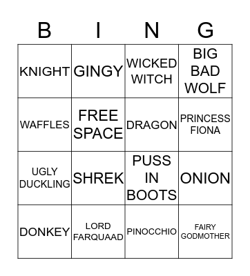 SHREK Bingo Card