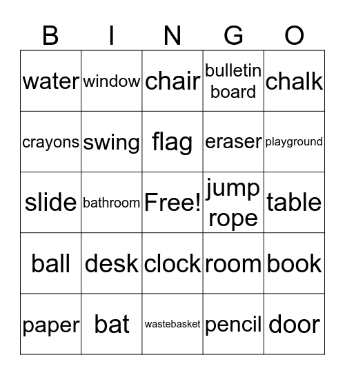 School Bingo Card