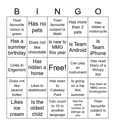 Classmate Bingo - Find Someone Who... Bingo Card