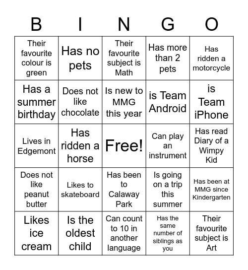 Classmate Bingo - Find Someone Who... Bingo Card