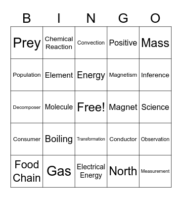 6th Grade Science Bingo Card