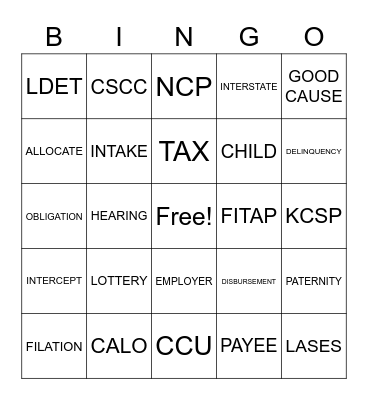 CHILD SUPPORT ENFORCEMENT Bingo Card