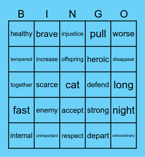 Opposite Day Bingo Card