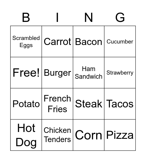 FOOD Bingo Card